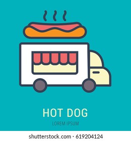 Logo or label hot dog. Line style logotype. Easy to use hot dog template. Vector abstract sign or emblem.