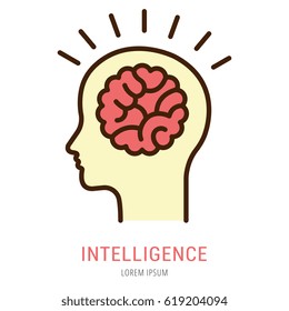 Logo or label intelligence. Line style logotype. Easy to use intelligence template. Vector abstract sign or emblem.