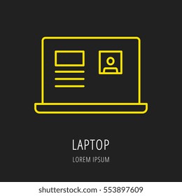logo or label laptop. Line style logotype. Easy to use business template. Vector abstract sign or emblem.