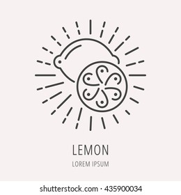 logo or label lemon. Line style logotype template with lemon. Easy to use business template. Vector abstract logo or emblem.