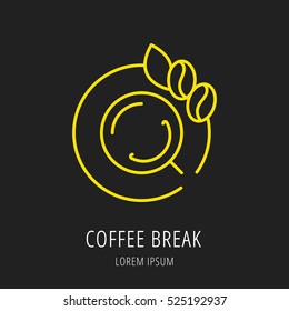 Logo or label. Line style logotype. Easy to use coffee break template. Vector abstract sign or emblem.