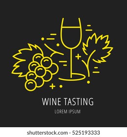 logo or label . Line style logotype  with wine tasting elements. Easy to use business template. Vector abstract  or emblem.