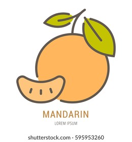 Logotipo o etiqueta mandarina. Logotipo de estilo de línea. Plantilla de mandarina fácil de usar. Signo o emblema abstracto del vector.