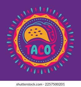 Logo Label Mascot. Taco Logo Design. Taco Logo Vibrant Color Design