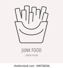 logo or label meal. Line style logotype template with junk food. Easy to use business  Vector abstract  or emblem.