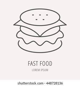 logo or label meal. Line style logotype template with hamburger. Easy to use business template. Vector abstract logo or emblem.