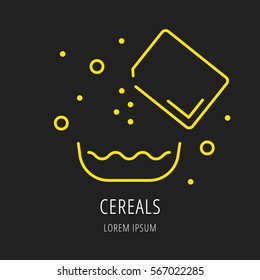 logo or label meal. Line style logotype template with cereals. Easy to use business template. Vector abstract logo or emblem.
