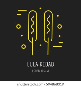 logo or label meal. Line style logotype template with lula kebab. Easy to use business template. Vector abstract logo or emblem.