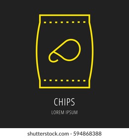logo or label meal. Line style logotype template with chips. Easy to use business template. Vector abstract logo or emblem.