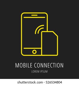 logo or label mobile connection. Line style. Easy to use business template. Vector abstract sign or emblem.