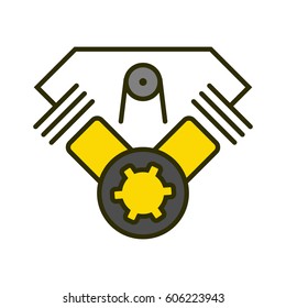 Logo or label motorcycle engine. Line style logotype. Easy to use motorcycle engine template. Vector abstract sign or emblem.