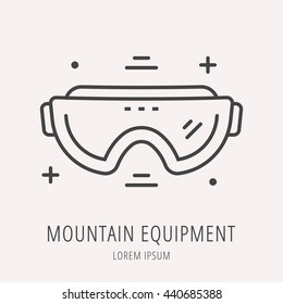 logo or label mountain equipment. Line style logotype template. Easy to use business template. Vector abstract logo or emblem.
