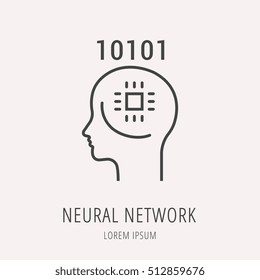 Logo or label neural network. Line style logotype. Easy to use  template. Vector abstract sign or emblem.