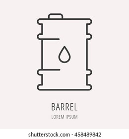 logo or label oil. Line style logotype template with barrel. Easy to use business template. Vector abstract logo or emblem.