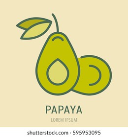 Logo or label papaya. Line style logotype. Easy to use papaya template. Vector abstract sign or emblem.
