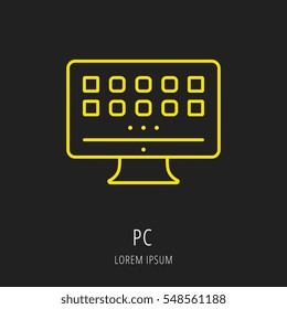 Logo or label PC. Line style logotype. Easy to use  template. Vector abstract sign or emblem.