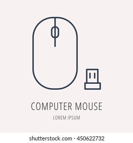 logo or label PC upgrading. Line style logotype template with computer mouse. Easy to use business template. Vector abstract emblem.