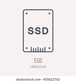 logo or label PC upgrading. Line style logotype template with SSD. Easy to use business template. Vector abstract emblem.