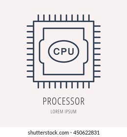 logo or label PC upgrading. Line style logotype template with CPU. Easy to use business template. Vector abstract emblem.