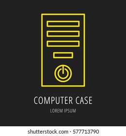 logo or label PC upgrading. Line style logotype template with computer case. Easy to use business template. Vector abstract emblem.