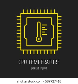 logo or label PC upgrading. Line style logotype template with CPU. Easy to use business template. Vector abstract emblem.