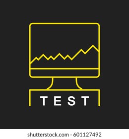 logo or label PC upgrading. Line style logotype template with CPU test. Easy to use business template. Vector abstract emblem.