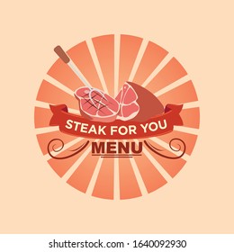 Logo or label with a picture of BBQ beef with tongs ready to eat