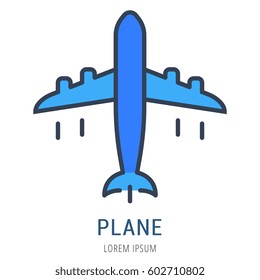 Logo or label plane. Line style logotype. Easy to use plane template. Vector abstract sign or emblem.