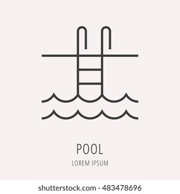 logo or label pool. Line style logotype. Easy to use business template. Vector abstract sign or emblem.