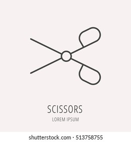 Logo or label scissors. Line style logotype. Easy to use template. Vector abstract sign or emblem.