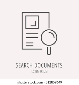 Logo or label search documents. Line style logotype. Easy to use search documents template. Vector abstract sign or emblem.