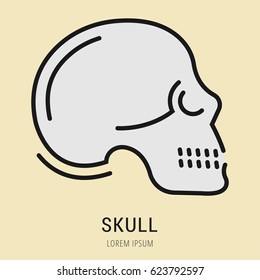 Logo or label skull. Line style logotype. Easy to use skull template. Vector abstract sign or emblem.