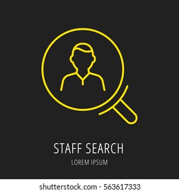 Logo or label staff search. Line style logotype. Easy to use staff search template. Vector abstract sign or emblem.