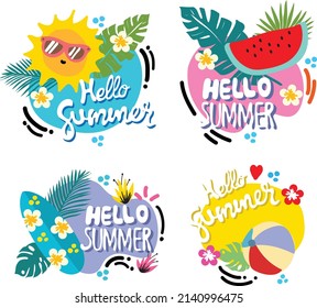 logo label summer concepts banner design watermelon ball Surfboard vector watermelon illustration