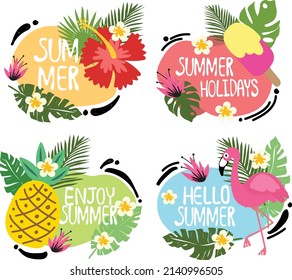  etiqueta de logotipo conceptos de verano diseño de banderín flamingo piña ilustración vectorial