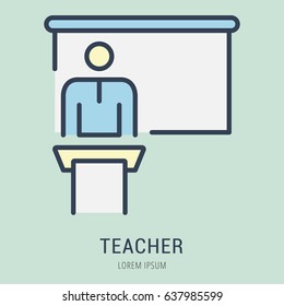 Logo or label teacher. Line style. Easy to use teacher template. Vector abstract sign or emblem.