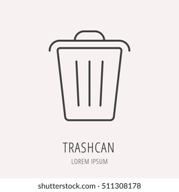 Logo or label trashcan. Line style logotype. Easy to use template. Vector abstract sign or emblem.