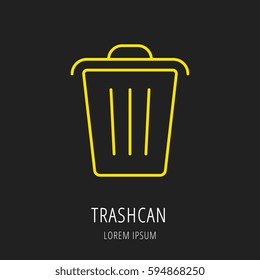 Logo or label trashcan. Line style logotype. Easy to use trashcan template. Vector abstract sign or emblem.