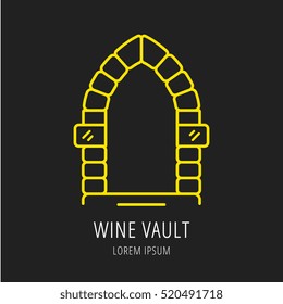 logo or label vault. Line style logotype  with or cellar. Easy to use business template. Vector abstract or emblem.