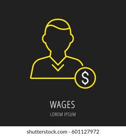 Logo or label wages. Line style logotype. Easy to use wages template. Vector abstract sign or emblem.