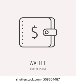Logo or label wallet. Line style logotype. Easy to use  template. Vector abstract sign or emblem.