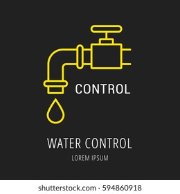 logo or label Water Control. Line style logotype. Easy to use business template. Vector abstract sign or emblem.