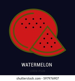 Logo or label watermelon. Line style logotype. Easy to use watermelon template. Vector abstract sign or emblem.