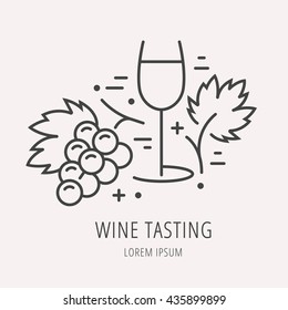 logo or label Wine tasting. Line style logotype template with wine tasting elements. Easy to use business template. Vector abstract logo or emblem.