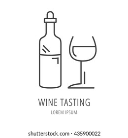 logo or label Wine tasting. Line style logotype template with wine tasting elements. Easy to use business template. Vector abstract logo or emblem.