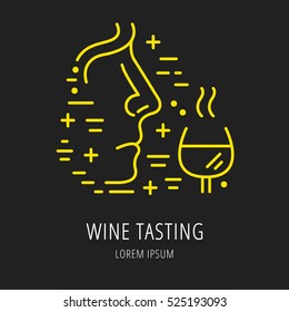 logo or label Wine tasting. Line style logotype template with wine tasting elements. Easy to use business template. Vector abstract logo or emblem.
