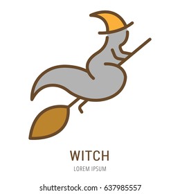 Logo Or Label Witch. Line Style. Easy To Use Witch Template. Vector Abstract Sign Or Emblem.