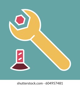 Logo or label wrench. Line style logotype. Easy to use wrench template. Vector abstract sign or emblem.