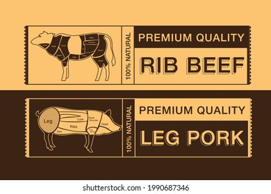 Logo for labelling of meat. Picture Animals Used for Food From the Meat Industry. Set include: Pig and Lamb