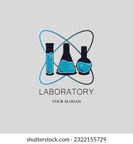 logo laboratory line art logo vector concept  illustration template design. icon tube glass design